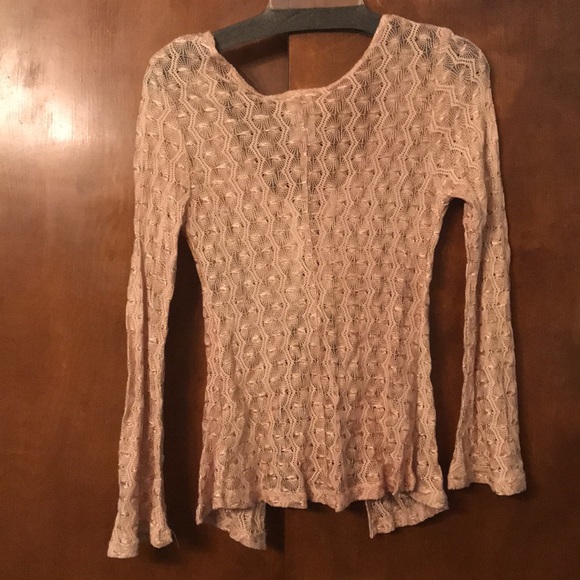 Knit champagne color size L woman’s vintage shirt with bell sleeves . - Picture 2 of 6